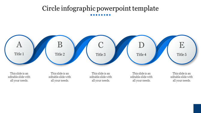 Five stage circular flow diagram with a blue wave linking labeled white circles A to E.