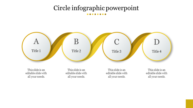 Four steps represented by white circles with yellow outlines, connected in a wavy pattern, forming a sequence.