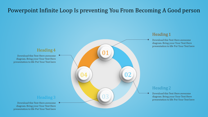 Circular layout with four vibrant segments, set against a gradient blue background with white numbered circles.