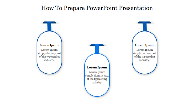 Hanging oval text boxes with red borders and ribbons, arranged under How to prepare PowerPoint presentation title.
