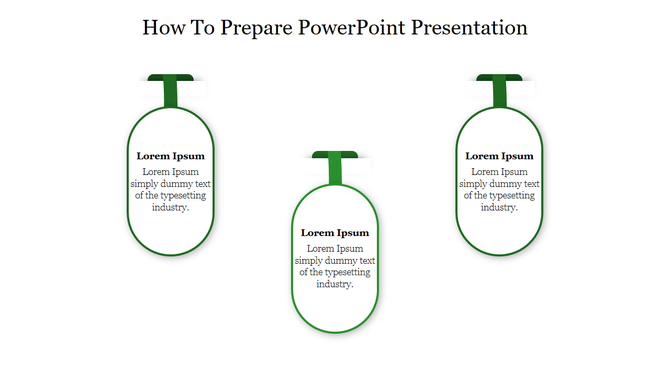 Structured template featuring three green bordered ovals with placeholder text, aligned in a row.