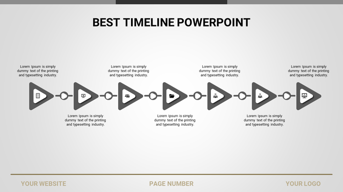 Infographic timeline with curved lines and circular nodes for years 2014 to 2019, featuring icons and text boxes.