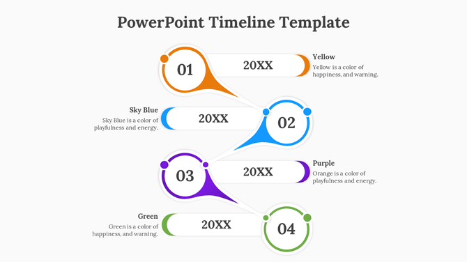 Project timeline visual featuring four distinct phases with curved connectors and color coded labels.