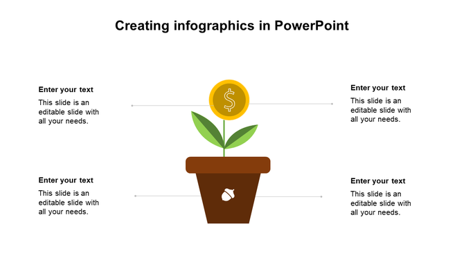 Infographic PPT template showing a money plant in a pot, symbolizing financial growth with placeholder text.