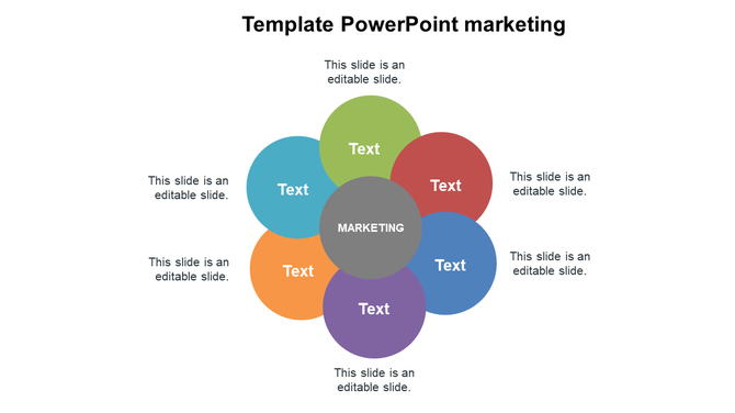 Marketing slide featuring a circular diagram with colorful sections labeled text and a central section on a white backdrop.
