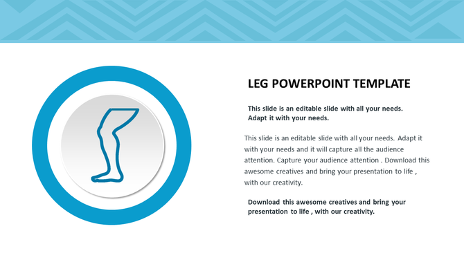 Circular icon with a leg outline on the left and editable text content on the right in a professional layout.