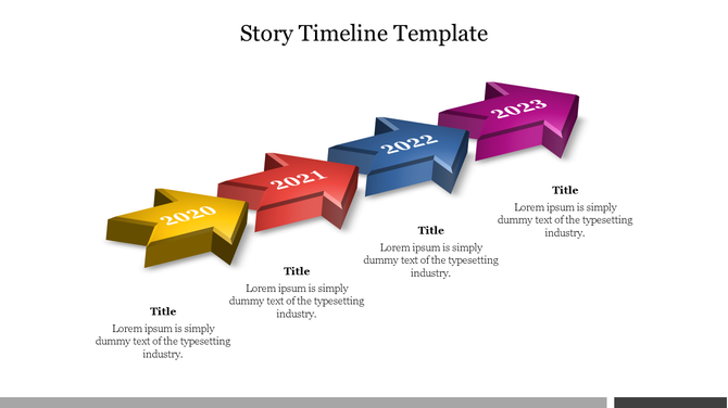A PowerPoint slide showcasing a colorful timeline with years from 2020 to 2023 with placeholder text.