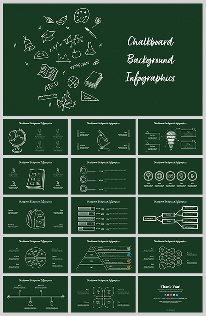 Infographic template with a chalkboard background, featuring various educational illustrations.