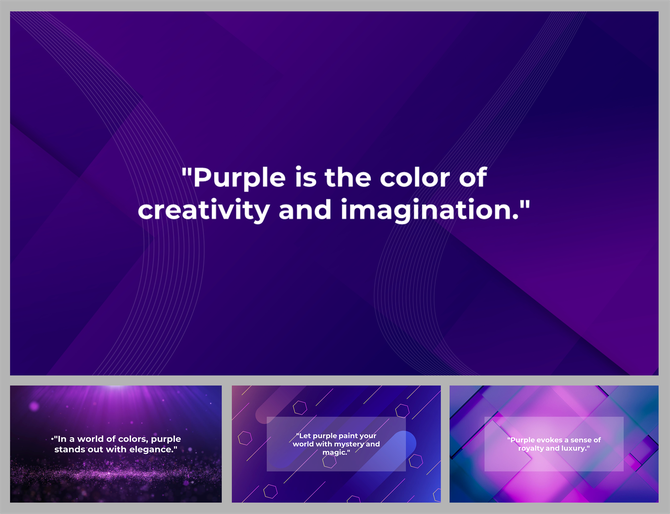 Slide deck with purple gradient backgrounds and inspirational quotes highlighting the power of the color purple.