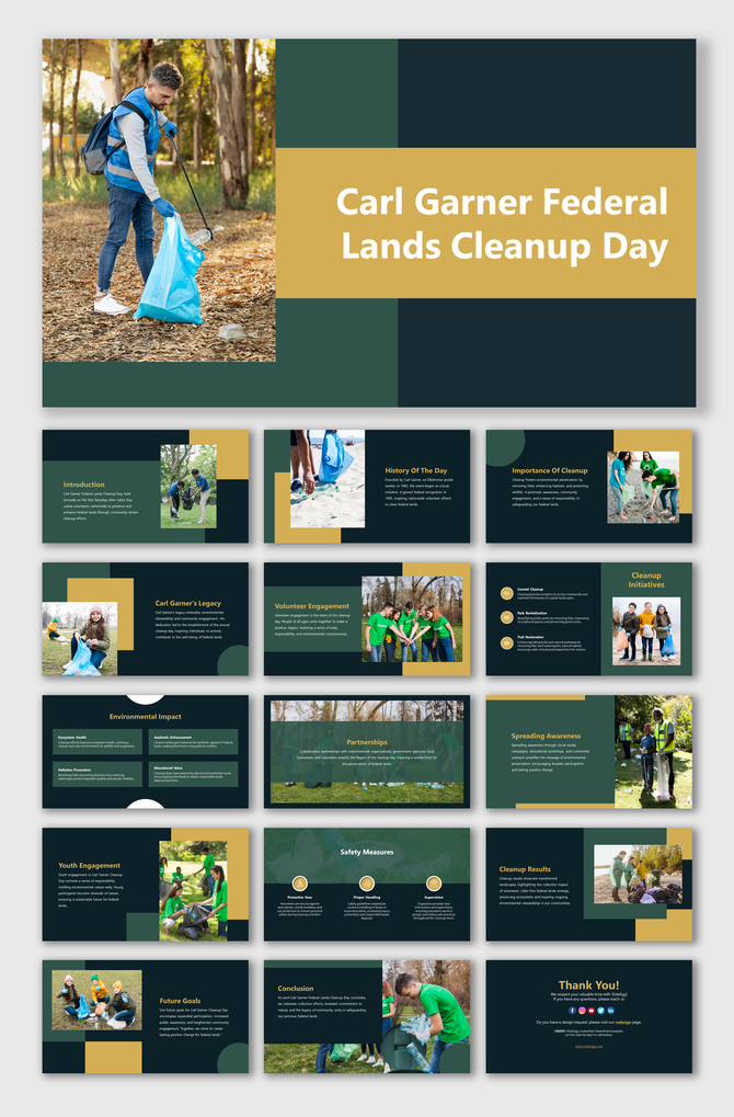 Carl Garner federal lands cleanup day slide deck, highlighting partnerships, spreading awareness, and volunteer engagement.