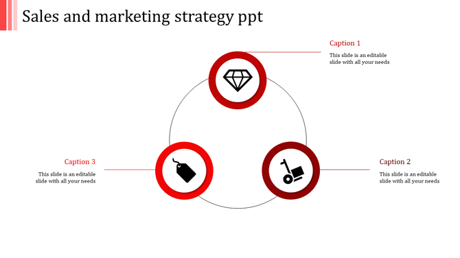 Sales and marketing framework with a central diamond icon linked to three surrounding business elements.