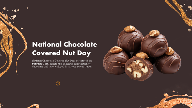 National Chocolate Covered Nut Day celebrates the combination of chocolate and nuts, enjoyed in treats on February 25th.
