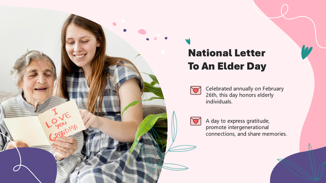 National Letter To An Elder Day, a young woman shares a heartfelt letter with her elderly relative, celebrating connection.