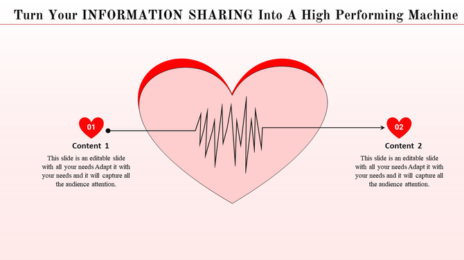 Pink heart shape with a red outline at the center, featuring a black heartbeat line and two icons with captions on each side.