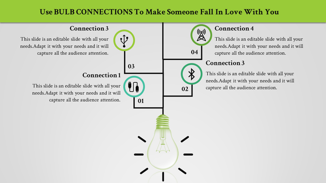 Graphic with a light bulb at the base and four numbered connection nodes, showing icons and descriptive text.