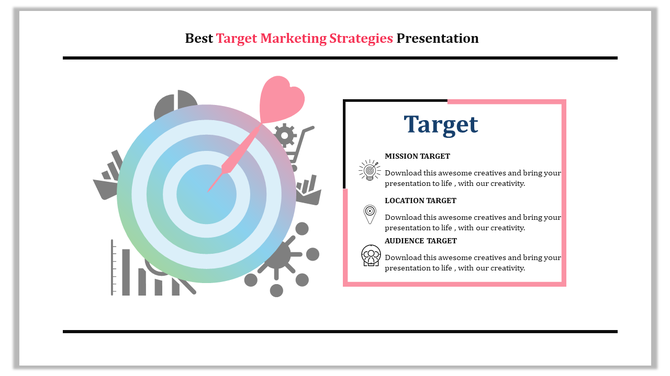 Diagram showing a target graphic with a pink arrow hitting the center and a labeled section outlining target categories.