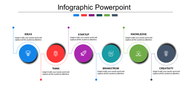 Visual layout of an infographic template showcasing five distinct sections, each represented by a circular icon.
