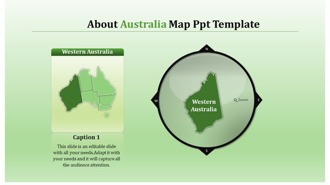 Western Australia highlighted in green on an Australia map, with a magnified circular view of the state on the right.