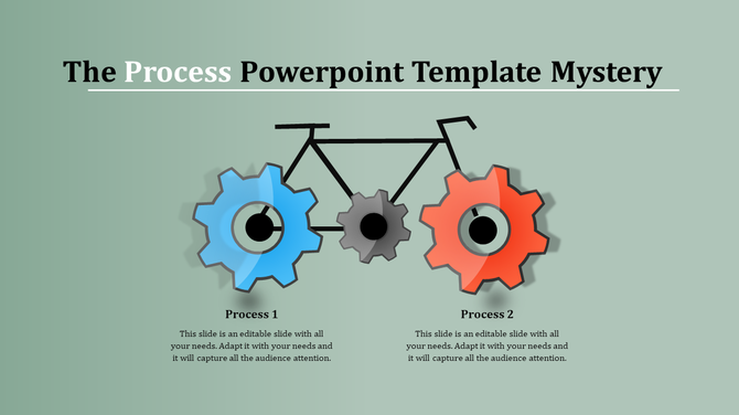 Process flow template with blue and red gears and space for content description.