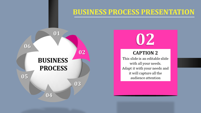 Slide featuring a circular diagram with six steps, each numbered and labeled with Business Process with caption.