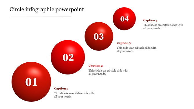 Circle infographic featuring four glossy red spheres with sequential numbers and explanatory captions.