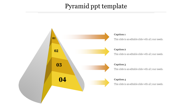 Segmented pyramid diagram featuring a four-level golden pyramid with numbered sections, linked to captions areas.