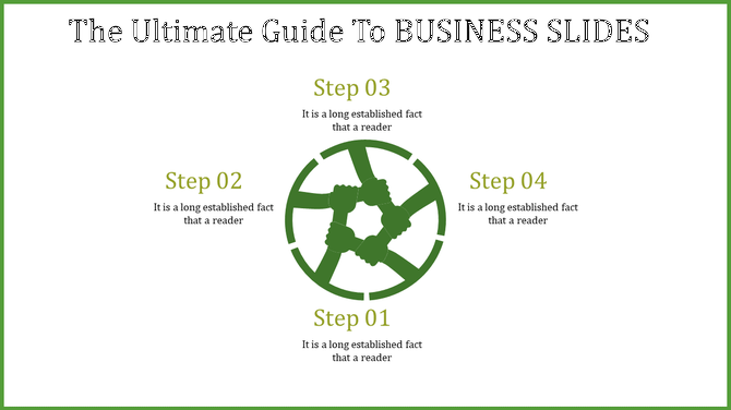 Business PPT slide with four connected steps in a circular diagram, each labeled with a percentage.