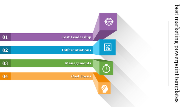 Infographic template displaying marketing strategies in colorful horizontal bars with icons and labels.