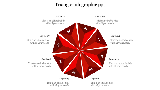 Circular infographic with eight dark and light red triangular segments, each numbered and captioned.