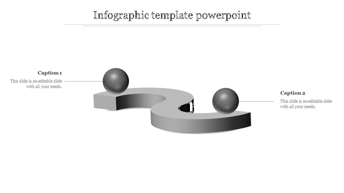 3D infographic with a gray curved platform and two metallic spheres positioned at different points, linked to caption areas.