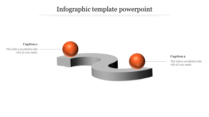 Infographic PowerPoint template featuring two orange balls placed along a grey curved path, with captions.