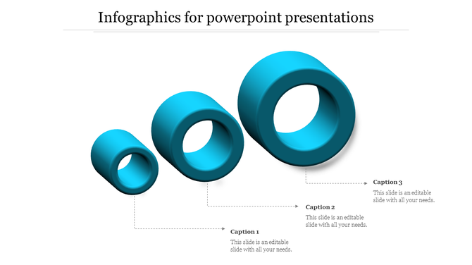Infographic slide with three 3D blue rings stacked in increasing size, each with a caption pointing to each shape.