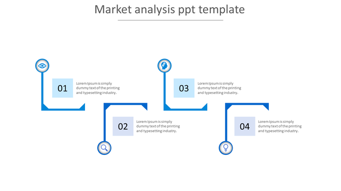 Four numbered blue sections with icons linked by angled connectors with descriptive text.