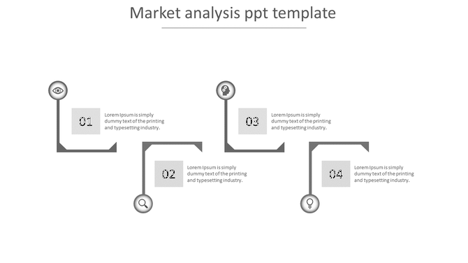 Infographic layout displaying a sequential four-step market analysis process, with grayscale design and captions.