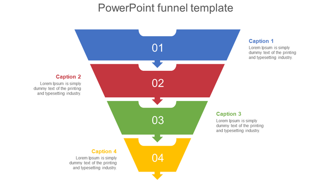 Layered funnel infographic in red, purple, orange, blue, and yellow, illustrating stages of decision-making with icons.