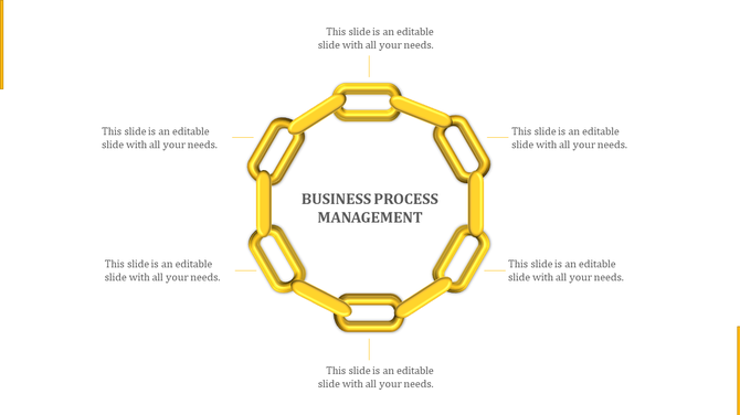 Business workflow visualization featuring a yellow circular chain linking segments, illustrating process interconnectivity.