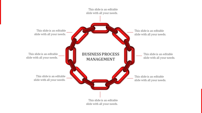 Business process management diagram featuring a red circular chain with interlinked segments surrounding a central label.