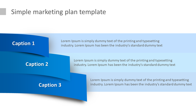 Sleek marketing slide featuring three bold blue layers with text sections explaining each step in sequence.