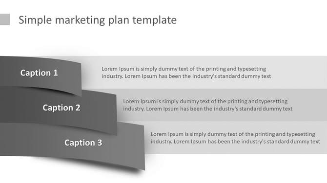 Layered marketing strategy diagram featuring three dark gray, curved ribbons with white captions, aligned with caption areas.