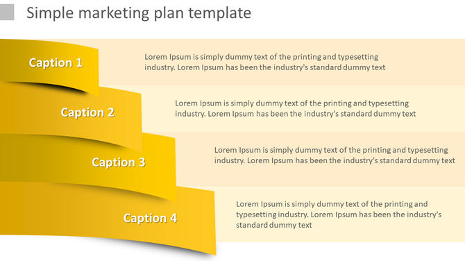 PowerPoint slide with a yellow gradient design, featuring four sections labeled 1 to 4 for a simple marketing plan.