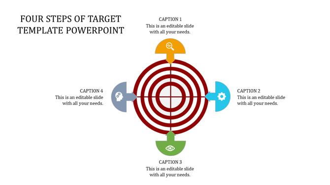 Bullseye target surrounded by four directional arrows in yellow, blue, green, and gray, highlighting strategic steps.