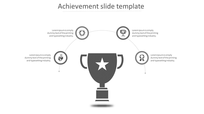 Grayscale award themed infographic featuring a trophy and four achievement icons connected in a semicircle.