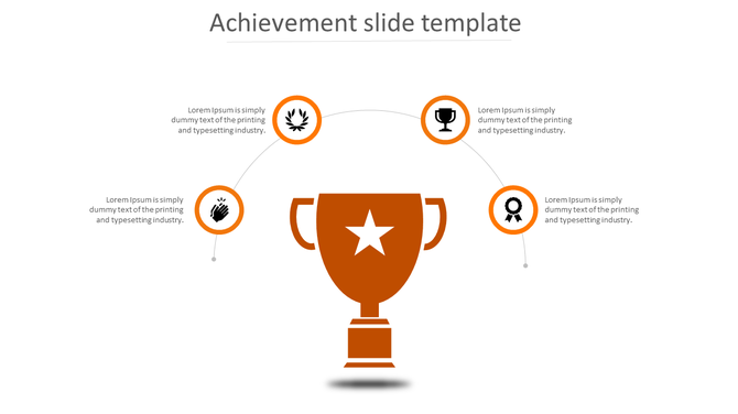 Achievements slide featuring a central trophy graphic surrounded by icons representing various accomplishments.