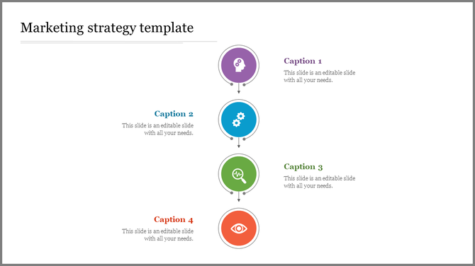 Business plan slide with a winding path, step labels, and blue circles  with icons for meetings, decisions, and growth.