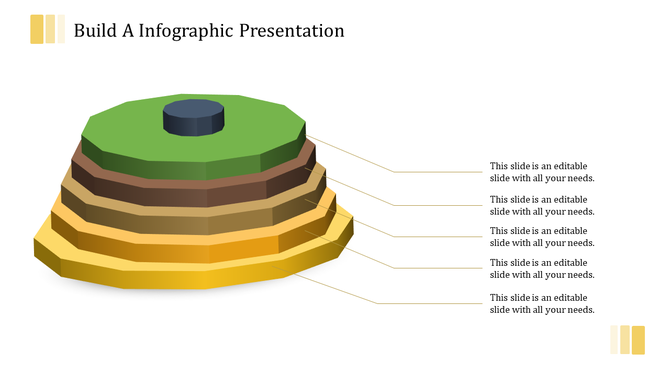 Layered 3D pyramid with gradient shades of yellow, brown, and green, with connecting lines to text entries on the right.