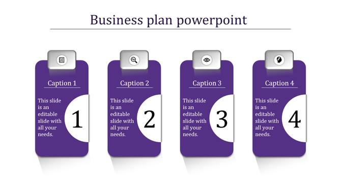 Infographic design featuring four purple sections with icons on top, captions, and numbers from 1 to 4 in circles.