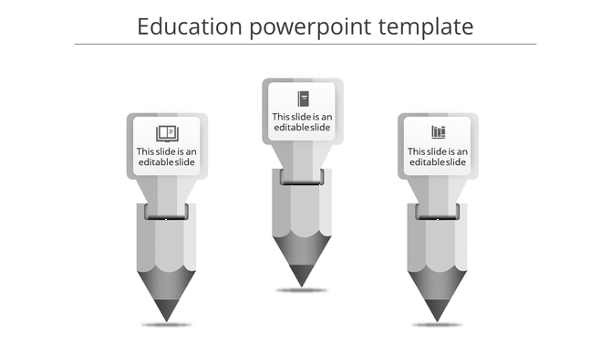Three grayscale pencil themed infographic elements with educational icons and text boxes, symbolizing key learning concepts.
