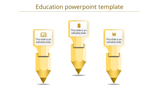 Vertical infographic with three yellow pencils and square icons, offering a creative education themed design.