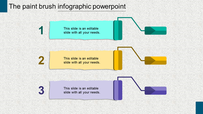 A PowerPoint infographic presentation slide with colorful paint brush themed elements, featuring numbered sections.