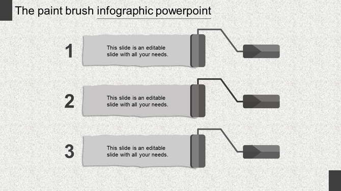 Three gray paintbrush shapes with numbered sections on a textured background, each connecting to rectangles.